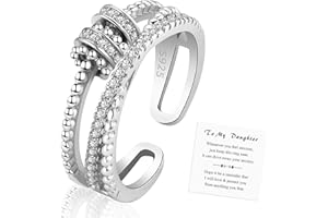 Tyniffer Daughter Fidget Rings form Mom to My Daughter Anxiety Rings S925 Silver Spinner Beads Fidget Rings Gift