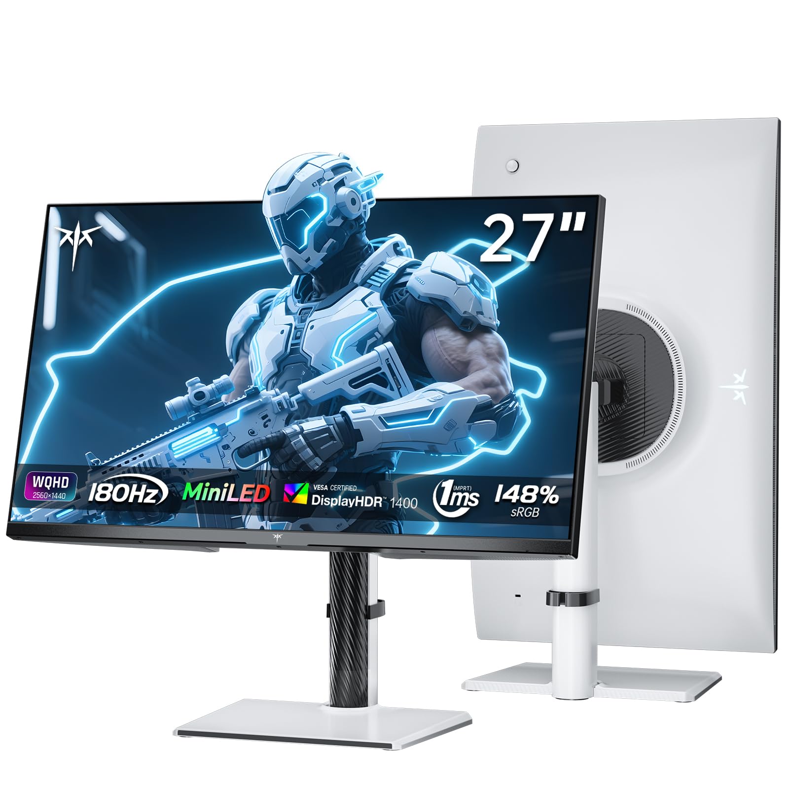 KTC 27 Zoll Mini LED Gaming Monitor, QHD 2560×1440 180Hz, HVA Panel, HDR1400, 5000:1 Kontrast, 1ms, Quantum Dot, 99% sRGB, 96% DCI-P3, Adaptive Sync, HDMI 2.0, DP1.4, VESA 100×100mm, Weiß, M27T6