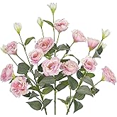 34.5" Pink Artificial Flowers Silk Fake Flower 3Pcs Eustoma Lisianthus Flowers with Long Stem Faux Flowers Arrangement Branch with 4 Heads for DIY Wedding Party Centerpiece Bouquet Table Home Decor