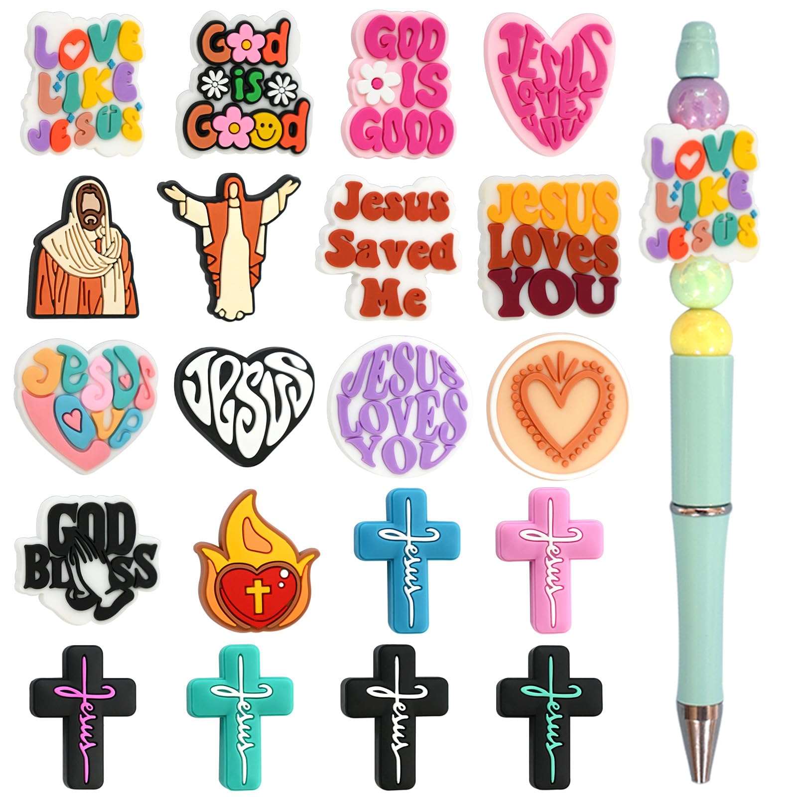 Photo 1 of 20 pcs Cross Focal Beads Silicone Focal Beads Jesus Faith Silicone Bead for Shaped Bulk Pens Bead Keychain Making Christian Party Favors