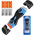 Razor Blade Scraper, Double Edged Razorblade Scraping Tool with 6 Pcs Razor Blades, Paint Scraper for Glass, Decals, Tint, Stickers, Labels, Caulk, Adhesive(Blue and Orange Random)