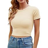 Artfish Women's Basic Teen Tee Workout Crewneck Short Sleeve Slim Fitted Casual Crop Top