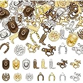 FINGERINSPIRE 90 Pcs Western Cowboy Charms Pendants 5 Styles 3 Colors Alloy Cowboy Horse Theme Charms Tibetan Style Horses Boots Hats Horseshoes Pendant for Jewelry Making Bracelet Necklace Key Chain