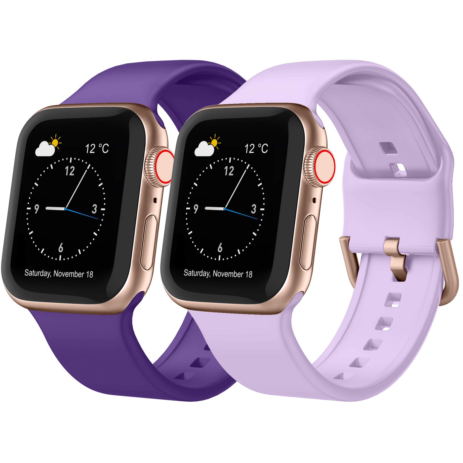 Adepoy 2Pack Compatible for Apple Watch Straps 46mm 49mm 45mm 44mm 42mm 41mm 40mm 38mm, Soft Silicone Sport Band with Classic Clasp for iWatch Series 11 10 9 8 7 SE 6 5 4 3 2 1 Ultra 3 for Women Men