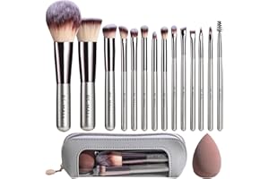 Travel Makeup Brush Set BS-MALL 14 Pcs with 1 Pcs Makeup Sponge – Essential Foundation Powder Concealers, Eye Shadows, Blush Makeup Brushes with Travel Makeup Case (Champagne)