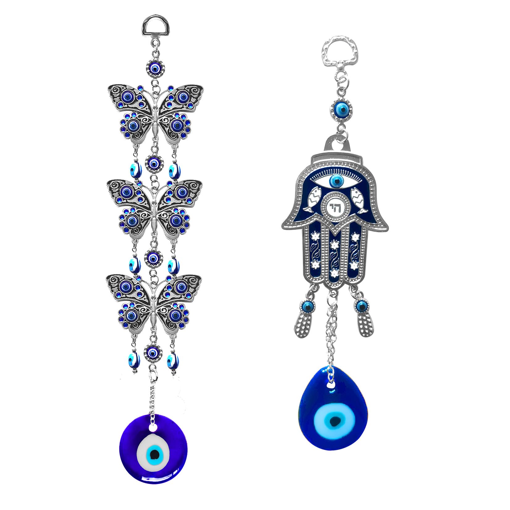 Turkish Blue Evil Eye Hamsa Hand Car Wall Hanging Decoration Ornament (Butterfly+hamsa)