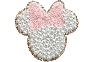 Jefuzh Pearls Embroidered Patch, Cartoon Visualization Patch for Clothes, Hats, Jeans, Skirts, T-Shirts, Backpacks, Etc.(Pink Bow Larger)