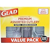 Glad Clear Disposable Cutlery Set with Heavy Duty Plastic Forks, Knives, and Spoons, Reusable Dishwasher Safe Plastic Utensils for Parties and Everyday Use, 240 Count