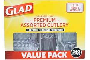 Glad Disposable Cutlery Set - Clear Heavy Duty Plastic Forks, Knives, and Spoons - 240 Piece Plasticware for Parties - Durable, Sturdy Recyclable Utensils - Great for July 4th, Thanksgiving, Christmas