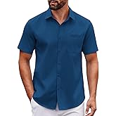 COOFANDY Mens Short Sleeve Button Down Shirts Casual Dress Shirt Untucked Shirts with Pocket