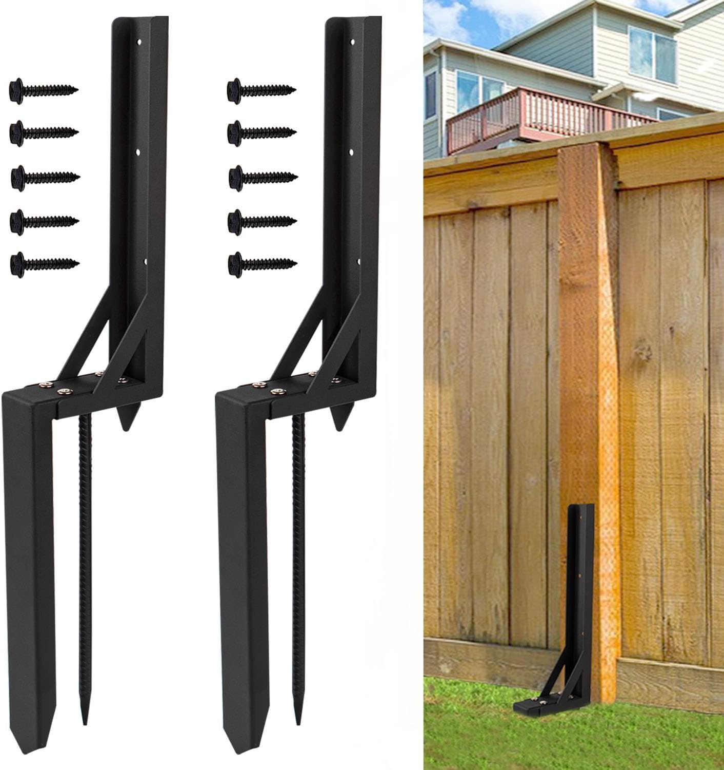 VANROUG 2PCS Fence Repair Kit - Heavy Duty Fixer Anchor Ground Spike for Repairing Damaged Fence Gate Posts, Sign Posts or Mailbox