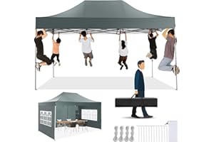 Tooluck Canopy 10x15 Pop up Canopy Commercial Heavy Duty Canopy Tent with 4 sidewalls Easy Up Wedding Party Tent Outdoor Gazebos Canopy, All Season, Windproof & Waterproof, Gray(Frame Thickened)
