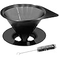 LHS Pour Over Coffee Dripper Reusable Coffee Filter Paperless Coffee Filter Stainless Steel Pour Over Coffee Maker Cone Coffee Dripper for 1-2 Cup,Black