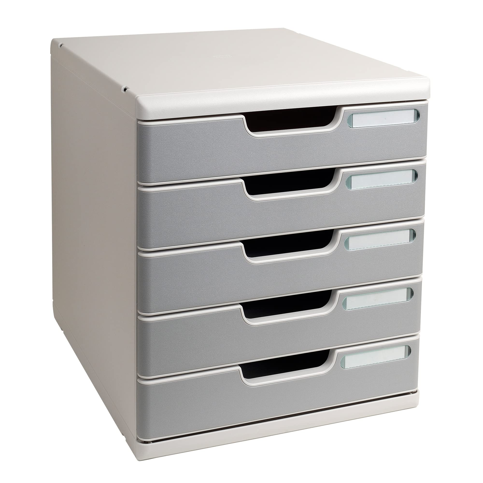 Exacompta - Ref 301041D - Modulo A4 Office - 350 x 288 x 320mm in Size, 5 Closed Drawers (54mm Height), Smooth Opening with Stop, Label Holders - Light Grey/Stone Grey