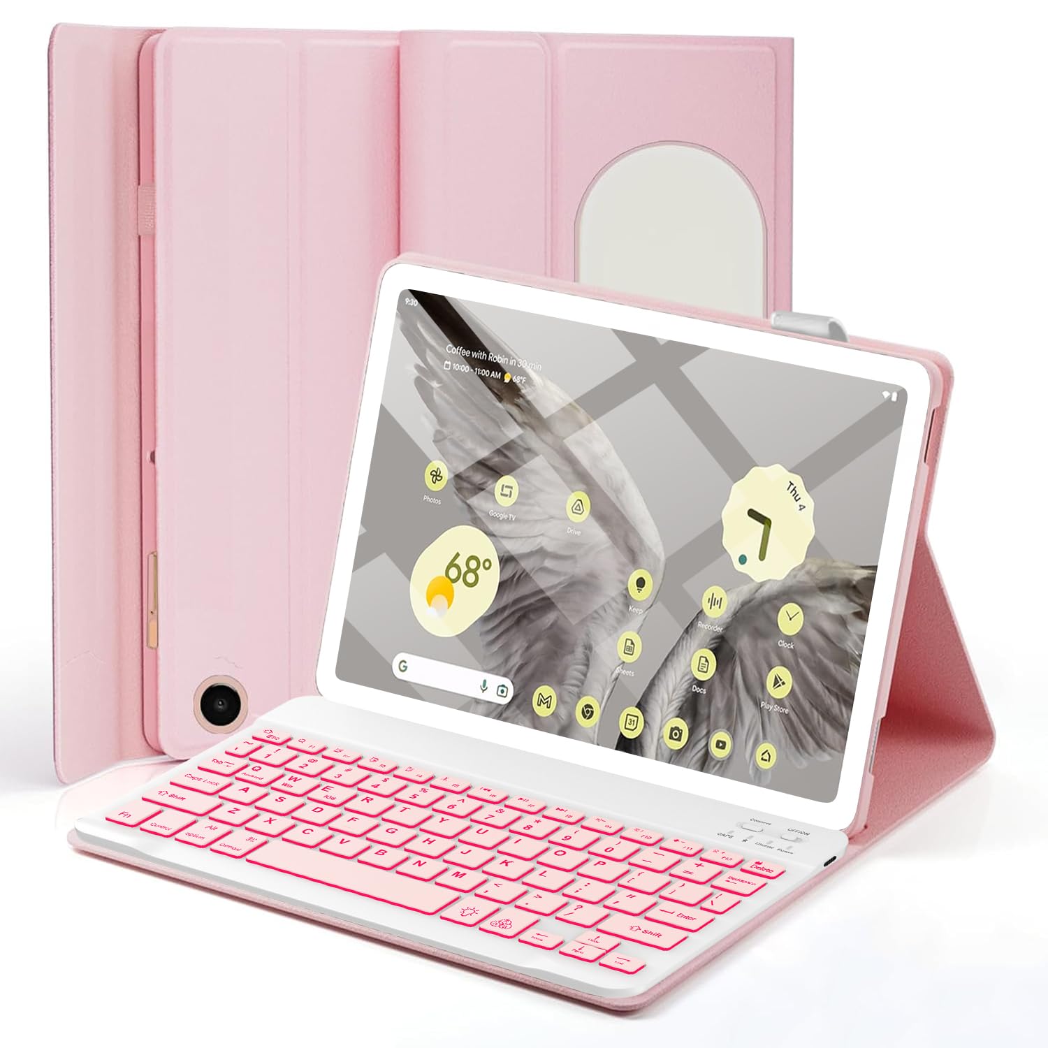 Photo 1 of Pixel Tablet Keyboard Case 11” 2023/2024, 7 Color Backlight Detachable Bluetooth Keyboard Cover with Stylus Pen Holder, Google Pixel Tablet Case with Stand Support Charging Speaker Dock Pink