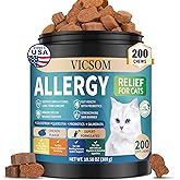 200 Natural Cat Allergy Relief Chews, Cat Itchy Skin Allergy Relief & Immune Support Chews for Seasonal Allergies Cats, Itch