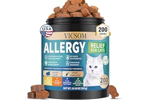 200 Natural Cat Allergy Relief Chews, Cat Itchy Skin Allergy Relief & Immune Support Chews for Seasonal Allergies Cats, Itch 