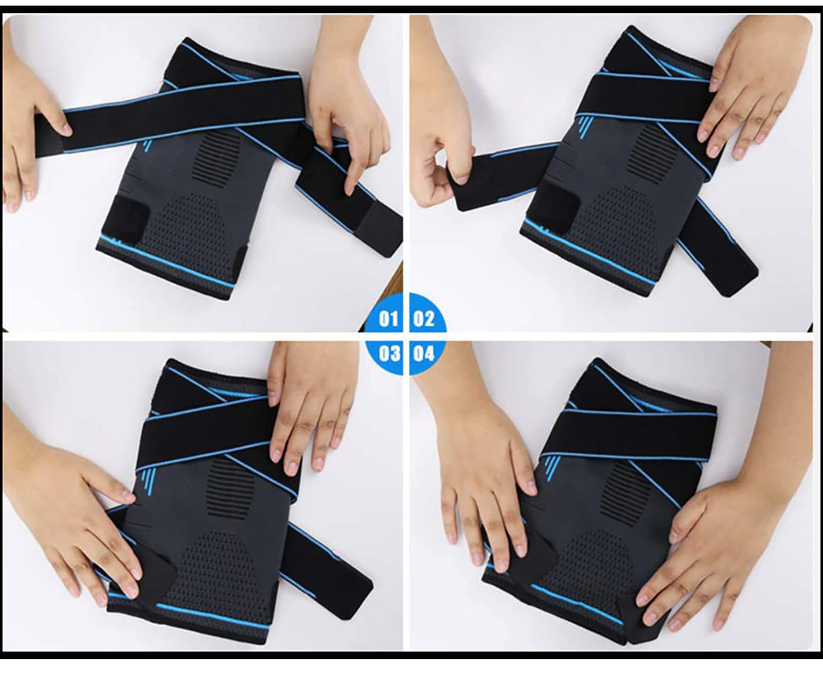 Seitaku Knee Brace Compression Sleeve with Strap: Knee Support Women Men for Running, Basketball, Weightlifting, Gym, Sports, Workout (NavyBlue, Large)