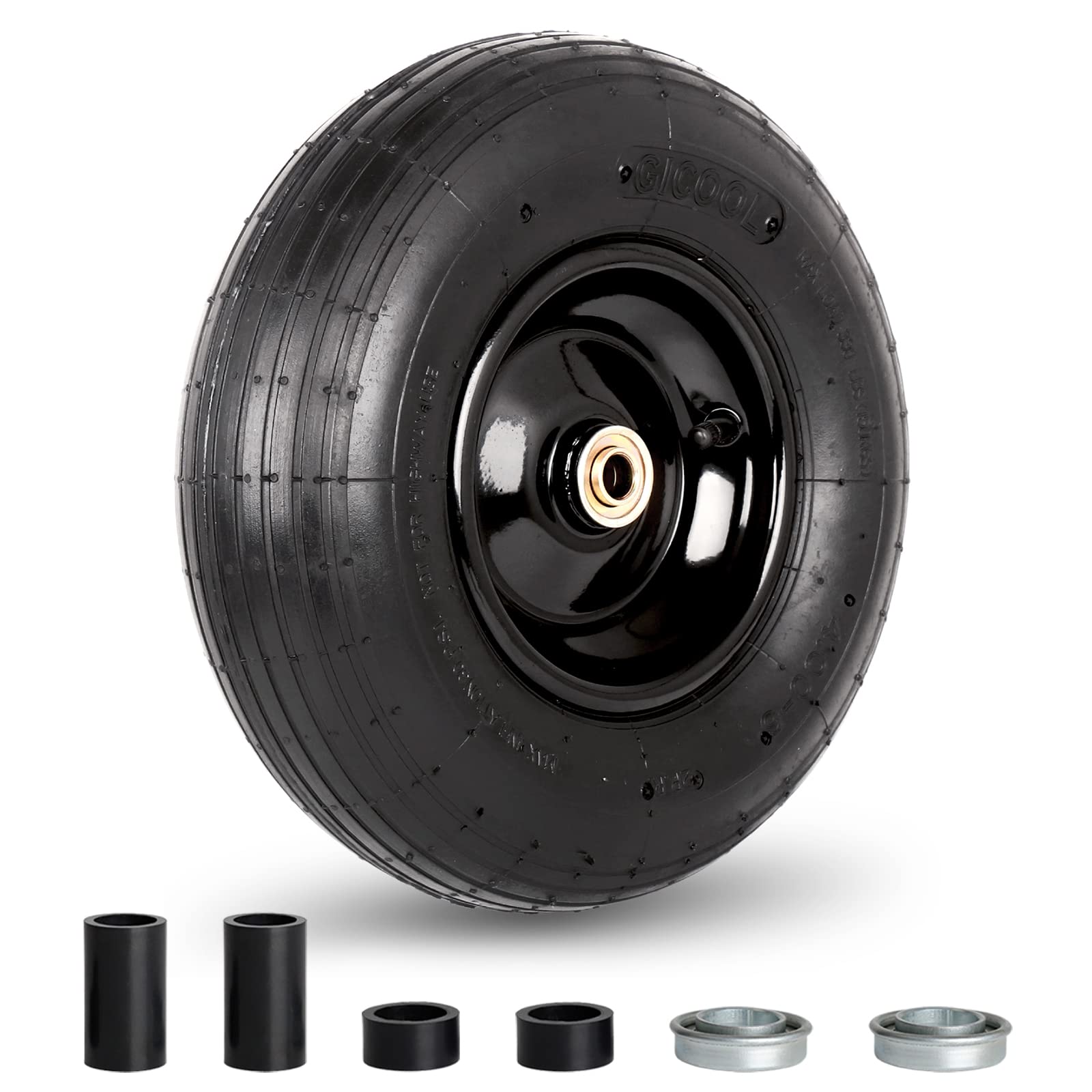 Photo 1 of GICOOL 4.00-6 Tire and Wheel, 13" Wheelbarrow Pneumatic Tire, 5/8" & 3/4" Bearings, 1.75-6" Centered Hub,Sealed Bearings for Wheelbarrows Trolley Dolly Garden Wagon Cart Wheel Replacement