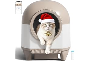 WARCAT Self Cleaning Litter Box Automatic, 90 L Automatic Cat Litter Box for Multiple Cats APP-Controlled with Smart Sensors, Safety Protection,Mat,1 Roll Garbage Bag (Brown)