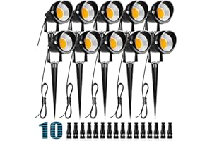 ZUCKEO 10W Low Voltage Landscape Lights LED Landscape Lighting with Connectors 12V Waterproof Outdoor Landscape Spotlights Floor Yard Lawn Best Garden Lights 1000LM Warm White (10Pack with Connector)