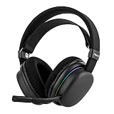 MechLands Aula G7 Wireless Gaming Headset for PS4/PS5/PC/Switch, Over-Ear Headphones with Detachable Noise Canceling Mic, RGB, Surround Sound, 60H Battery, 2.4GHz/BT/Wired (Black)