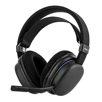 MechLands Aula G7 Wireless Gaming Headset for PS4/PS5/PC/Switch, Over-Ear Headphones with Detachable Noise Canceling Mic, RGB, Surround Sound, 60H Battery, 2.4GHz/BT/Wired (Black)