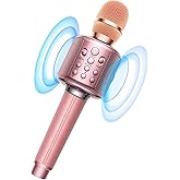 MetFut Wireless Bluetooth Karaoke Microphone, Built-in Loud Speaker for 10H Playback, Add Reverb/Duet Mode/Earbuds Monitoring, Portable Karaoke Machine for Entertainment & Singing Practice (Rose Gold)