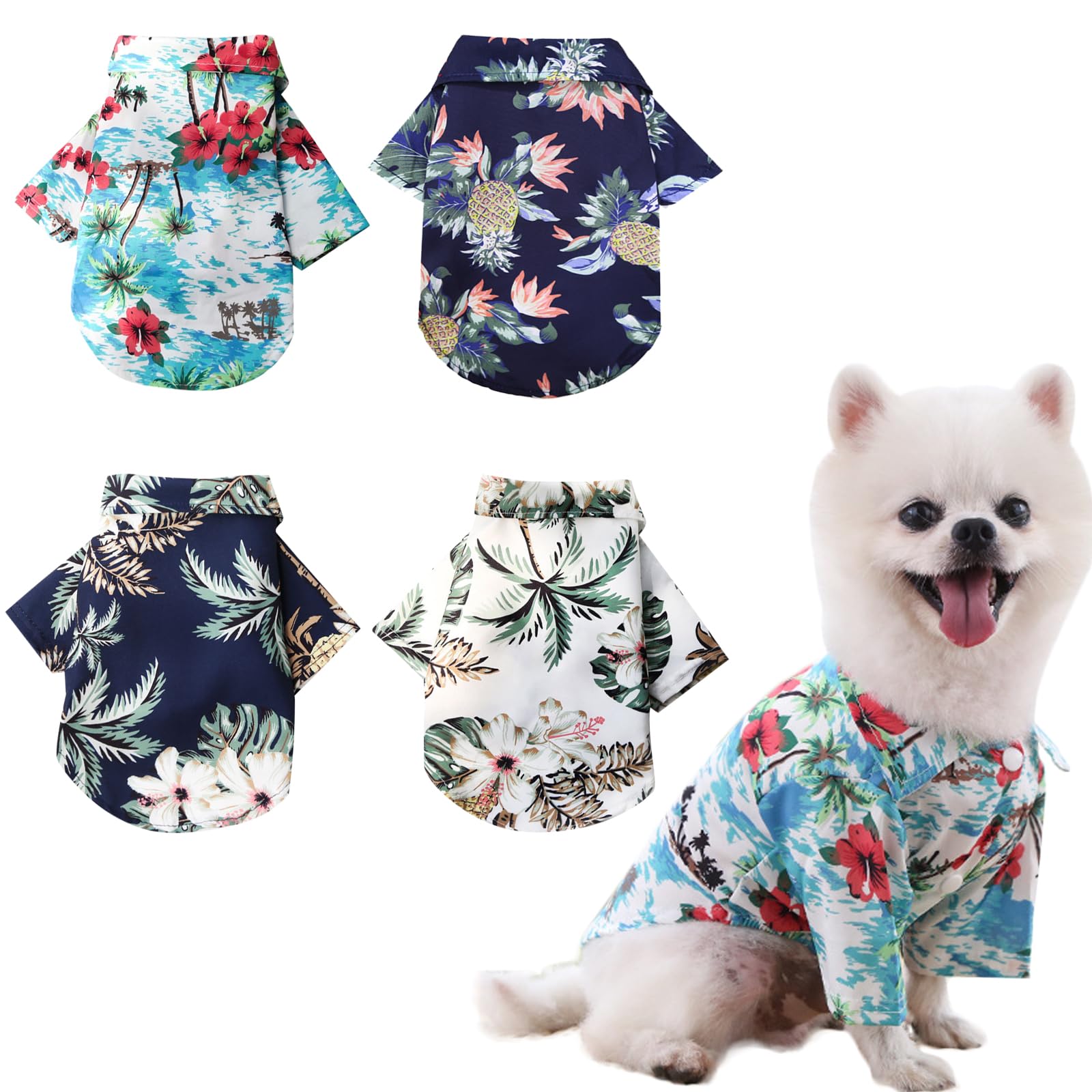 TYXHXTF 4 Pieces Puppy T-Shirts, Dog T-Shirt, Coconut Tree Printed Puppy Shirt, Summer Clothes, Pet Summer Shirts, Cool Clothes for Small Medium Dog(L)