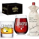 Promoted to Grandma And Grandpa Est 2026 Whiskey And Wine Glass - Baby Announcement Gift Set for New Grandparents - First Time Grandparents Keepsake, Personalized Grandparents Gift -21