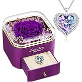 Preserved Real Purple Rose with Angle Wings Necklace, Forever Flowers Gifts for Mom Grandma Wife Girlfriend at Valentines Mothers Day, Anniversary Birthday Gifts for Women, I Love You Gifts for Her