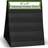 Essex Wares- Tabletop Pocket Chart Stand, 13" Wide x 17" Tall, Black | Double Sided with 5 Straps Each, Reusable, For Classrooms, Home or Offices, Easy to Use, Foldable
