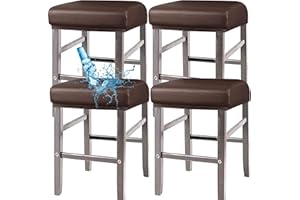 ANWUCHEN Stool Covers Rectangle,4 Pack Stretch Waterproof PU Rectangle Bar Stool Covers Elastic Vanity Stool Cover Removable Counter Stool Covers with Elastic Bands Coffee