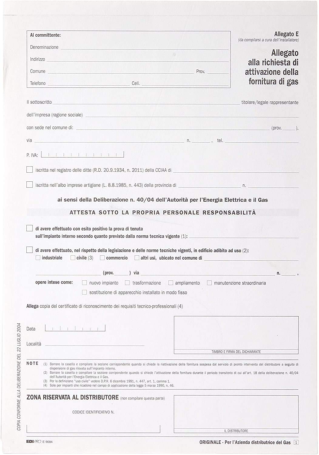 EDIPRO - E9084 - Gas Installer Certificate (Annex E) f.to 29,7x21 p