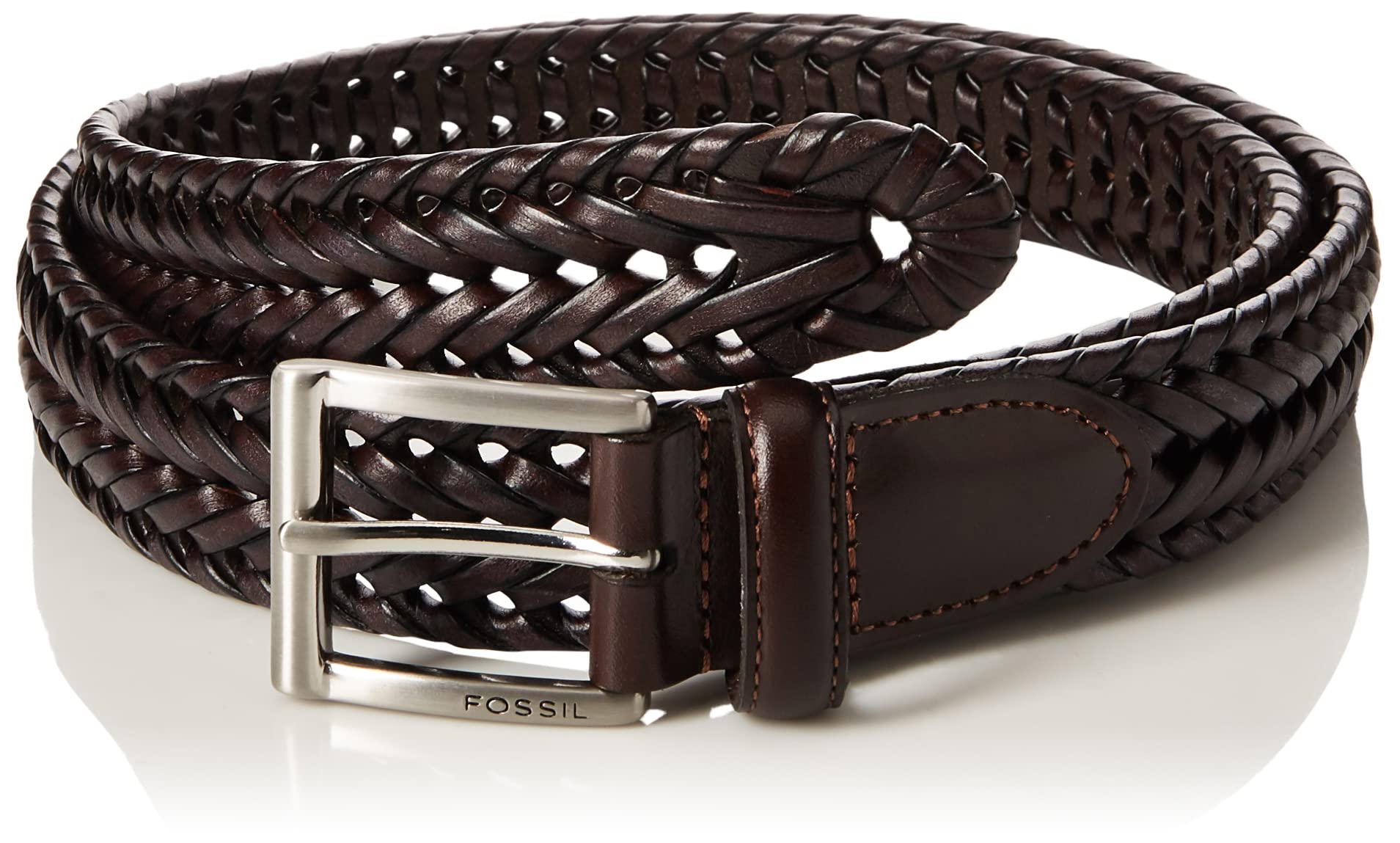 Fossil Men’s Myles Leather Casual Jean Every Day Braided Woven Belt, Size 40, Cognac