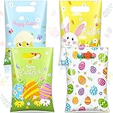 Wesnoy 48 Pcs Happy Easter Gift Bags Easter Plastic Bags with Handle Bunny Plastic Gift Pouches for Religious Spring Egg Hunt Birthday Party Supplies Decoration (funny, 6.7 x 9.8 Inch)