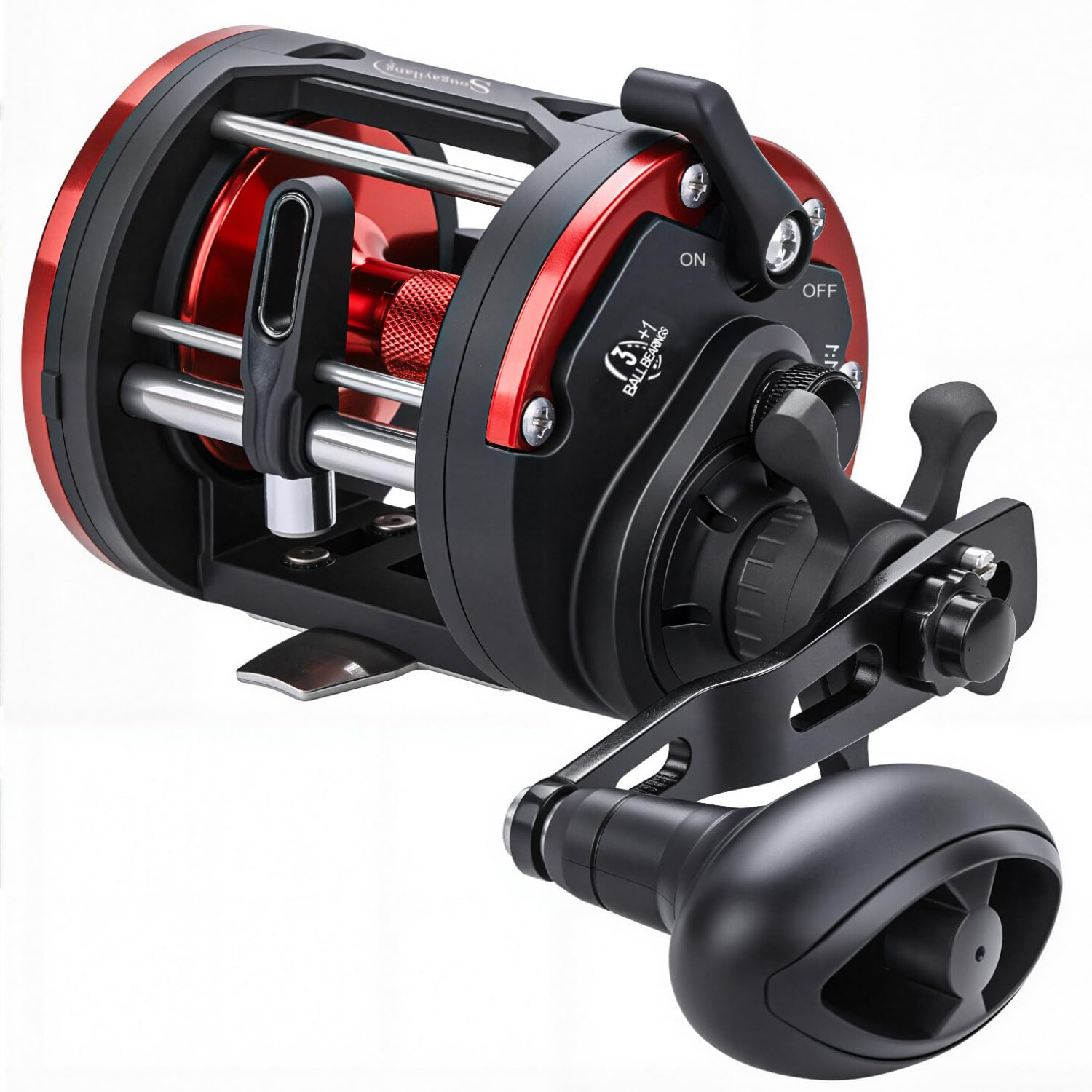 Sougayilang Trolling Reel, Level Wind Conventional Reel Graphite Body Fishing Reel, Round Baitcasting Reel，Durable Stainless-Steel, 35Lbs Max Drag Large Line Capacity Fishing Reels-40L