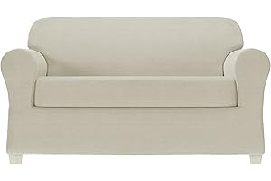 Zenna Home Chenille Stretch Slipcover, 2-Piece Loveseat, Ivory/Bone