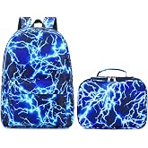 BABUN Backpack for Boys Middle Elementary Set for Kids Bookbag Lightning Laptop School Bags Waterproof With Lunch Box Bag (3-Blue)