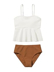 SHENHE Girl's 2 Piece High Waisted Ruffle Waffle