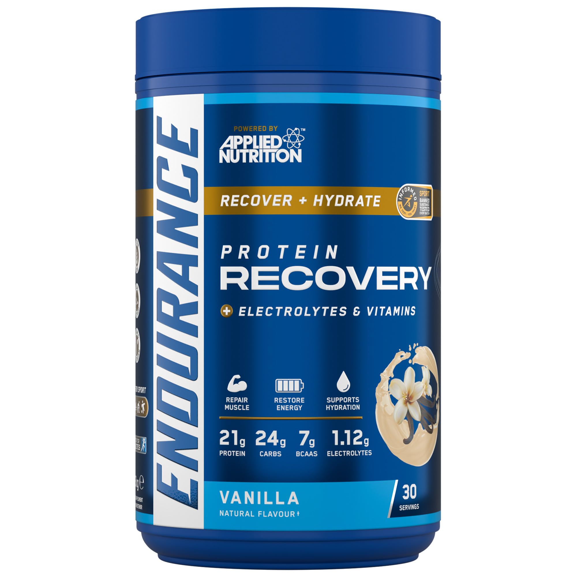 Applied Nutrition Endurance - Post Exercise Recovery Drink, Protein Powder with Carbohydrates Electrolytes BCAAs Vitamins & Minerals (1.5kg - 30 Servings) (Vanilla)