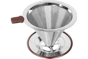 RealPero Pour Over Coffee Dripper, Reusable Paperless Coffee Filter,Professional Stainless Steel Drip Cone Brew Coffee Strainer,Upgraded Double Micro Mesh Filter with Cup Stand,1-4 Cup