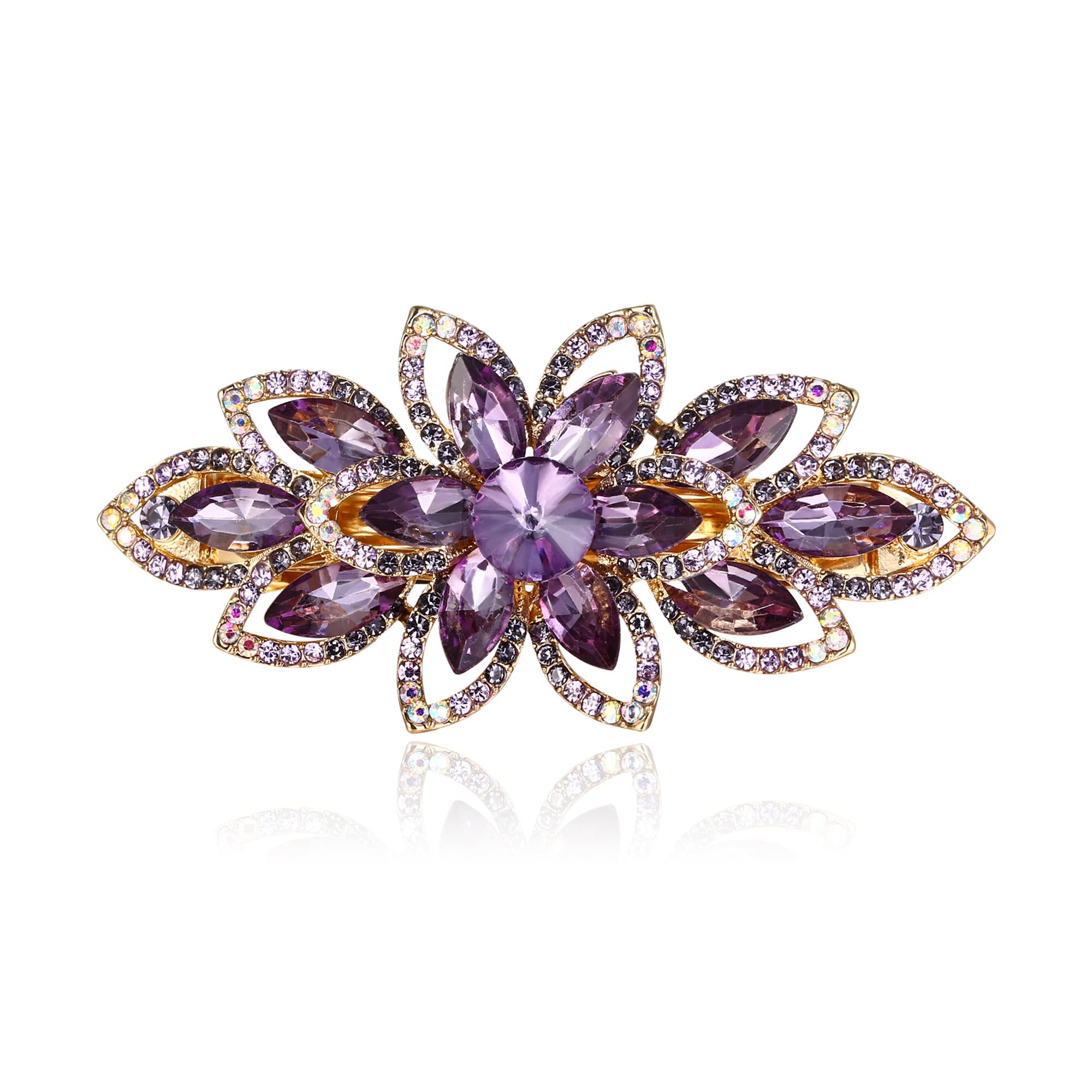 EVER FAITH Bridal Party Hair Barrette Clip, Gorgeous Marquise Rhinestone Crystal Flower Leaf Hair Accessories for Women Purple Gold-Tone
