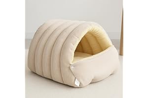 Panmall Cozy Cat Cave Bed, Enclosed Winter Cat House with Removable & Machine Washable Cover, Upgraded Warm Plush Cushion for Indoor Cats & Small Dogs (Beige)