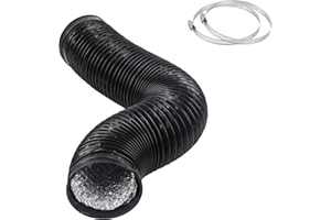 Teqooza 4 Inch 5 Feet Air Ducting, Flexible 1.5m Length Aluminum Dryer Vent Hose Kit for HVAC Ventilation with 2 Clamps, Blac