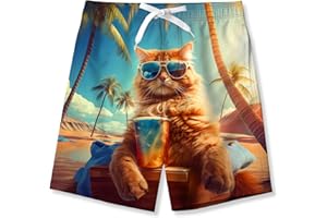 Uideazone Boys Teens Swim Trunks Quick Dry Waterproof Surfing Board Shorts Drawstring Elastic Waist with Mesh Lining 5-14T