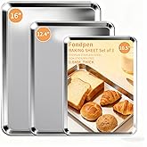 Baking Sheet Set of 3, Stainless Steel Cookie Sheets Baking Sheet Pan, 10.5/12.4/16 Inch, Thicker and Firmer Baking Pans Set, Non-stick, Non toxic & Heavy Duty & Easy Clean,Dishwasher Safe