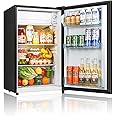 Seaoola Mini Fridge with Freezer, Single Door 4.4 Cu.Ft, Compact Mini Refrigerator, LED Light, Adjustable Thermostat, Removable Glass Shelves, Small Refrigerator for Dorm/Office/Bedroom(Black)