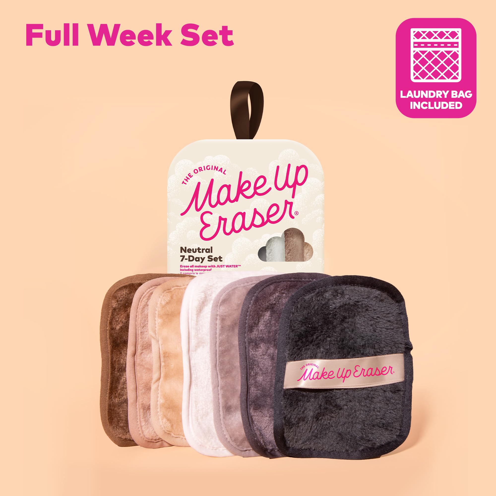 The Original MakeUp Eraser, 7-Day Set, Erase All Makeup with Just Water, Including Waterproof Mascara, Eyeliner, Foundation, Lipstick, Sunscreen, and More! 7ct