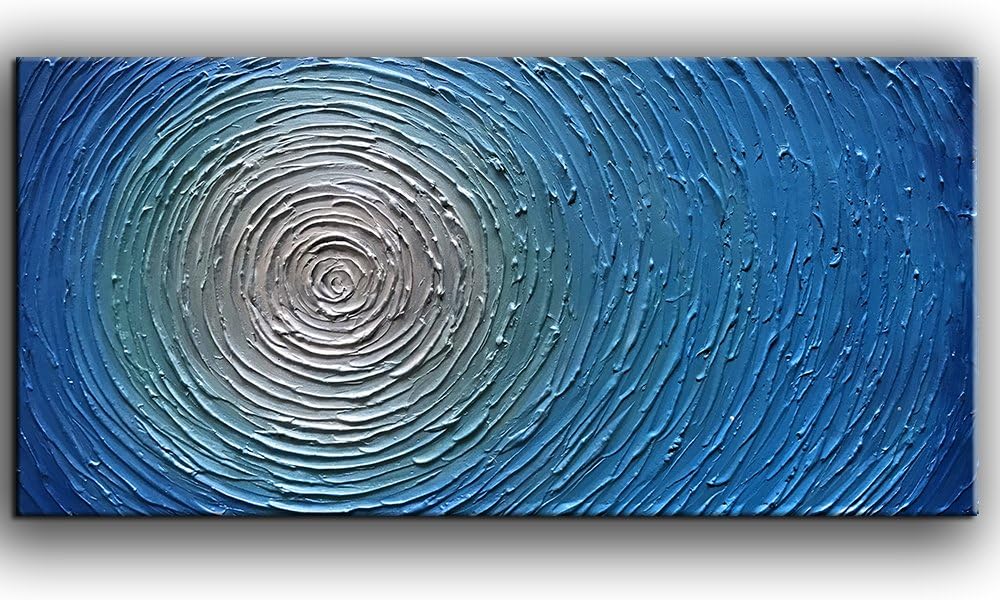 Paintings - YaSheng Art - 3D Metallic Bead light Blue Texture Oil Painting on Canvas Abstract Art Pictures Canvas Wall Art Paintings Modern Home Decor Abstract Paintings Ready to hang 20x40inch